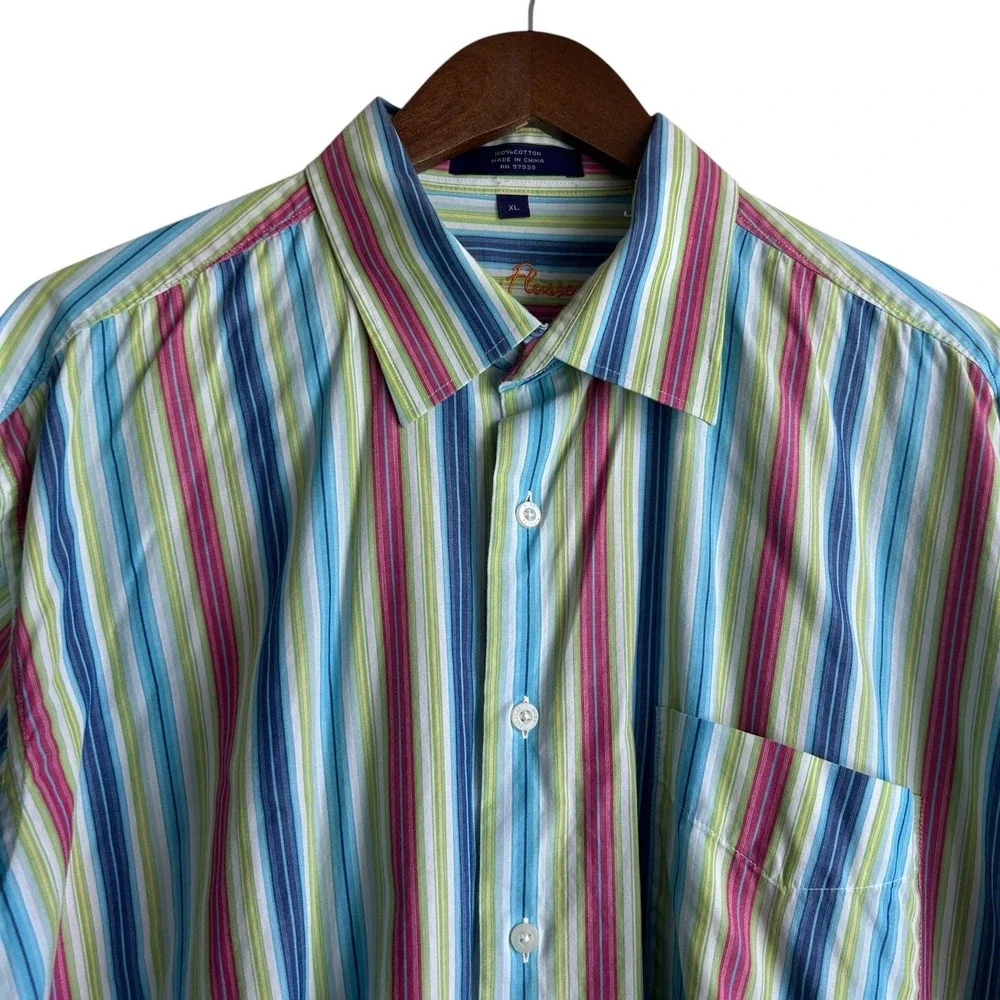 Alan Flusser Mens Shirt XL‎ Multicolored Striped Button Up Preppy Travel Office